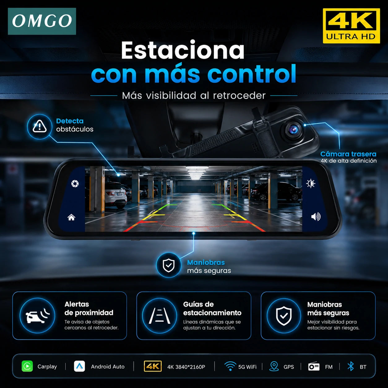 Espejo Retrovisor Cámara Delantera + Cámara Trasera | DriveVision 360