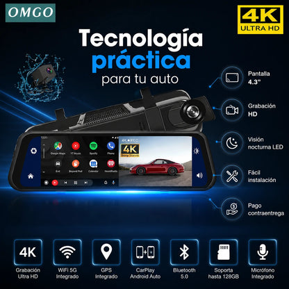 Espejo Retrovisor Cámara Delantera + Cámara Trasera | DriveVision 360