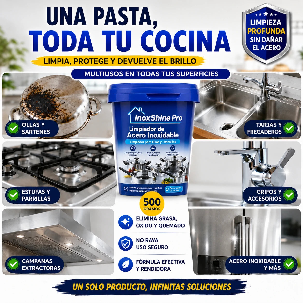 Pasta Limpiadora Ollas Acero Inoxidable - InoxShine PRO - ¡OFERTA 2x1!
