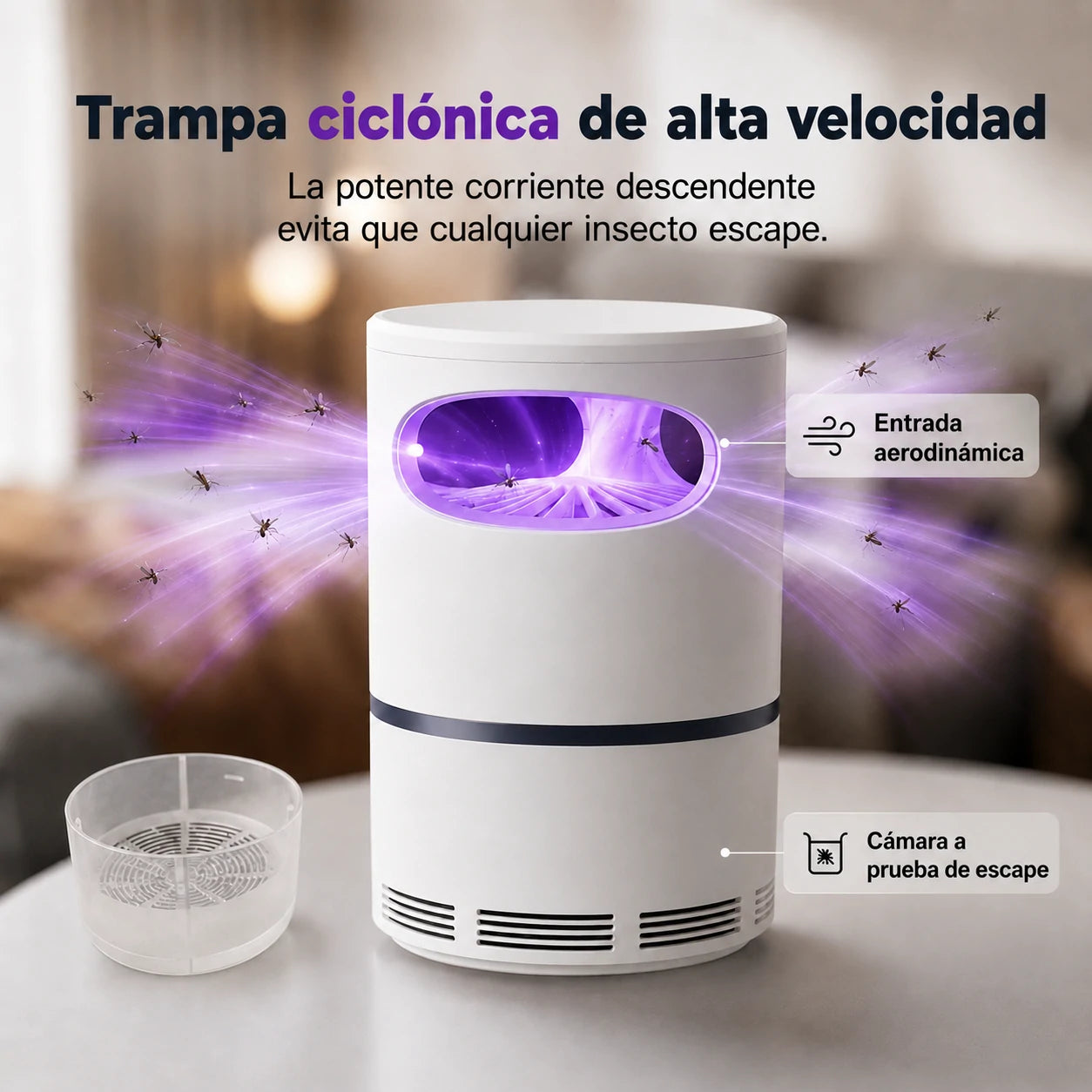 Trampa UV Silenciosa para Mosquitos, Segura para Niños y Mascotas - Mosquito Guard