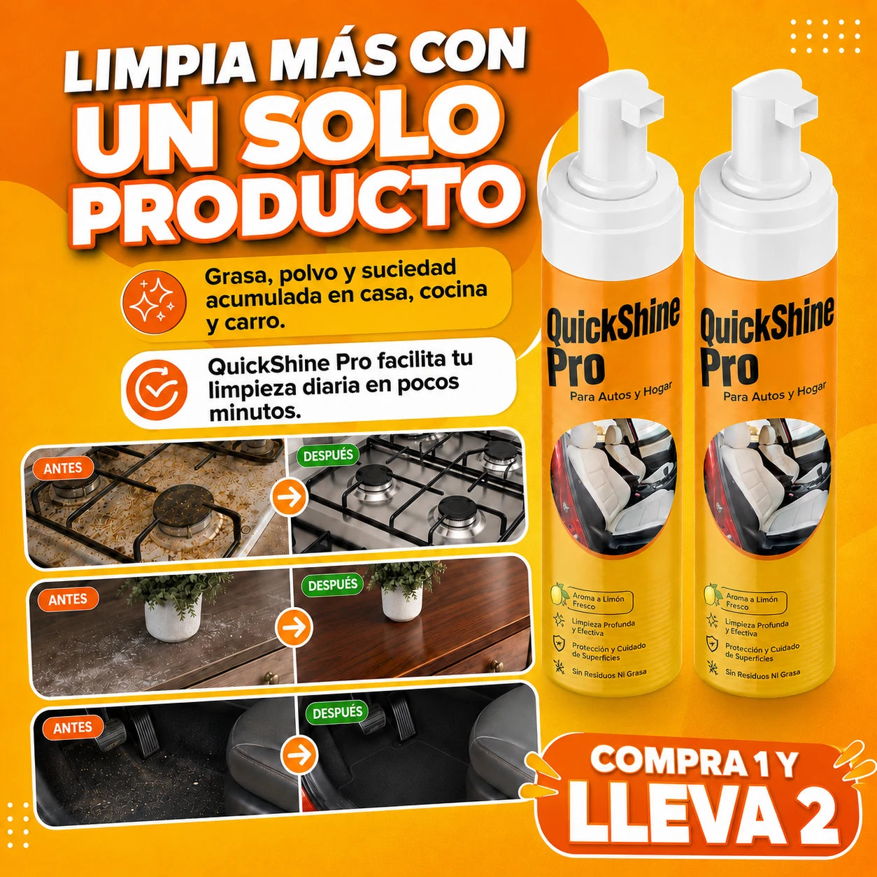 QuickShine Pro | Elimina manchas imposibles - Compra 1 y Lleva 2