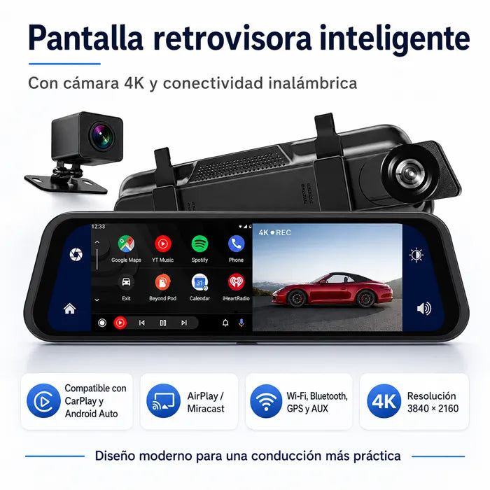 Espejo Retrovisor Cámara Delantera + Cámara Trasera | DriveVision 360